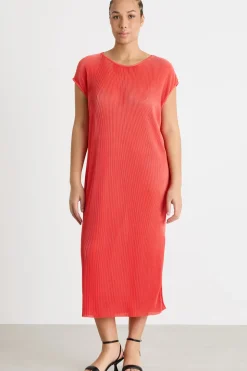 Abito midi in jersey plissé - Rosso
