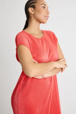 Abito midi in jersey plissé - Rosso
