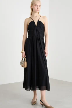 Abito midi in jersey tulle - Nero