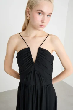 Abito midi in jersey tulle - Nero