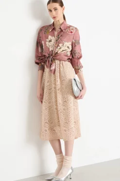 Abito midi in pizzo - Beige