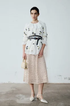 Abito midi in pizzo - Beige