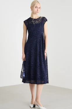 Abito midi in pizzo - Blu