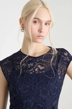 Abito midi in pizzo - Blu