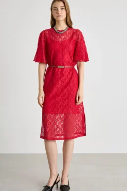 Abito midi in pizzo - Rosso