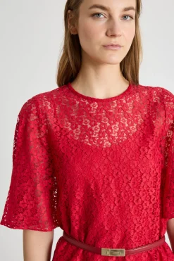 Abito midi in pizzo - Rosso