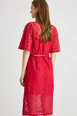 Abito midi in pizzo - Rosso