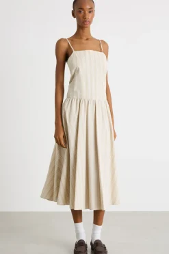 Abito midi in popeline - Beige Bianco