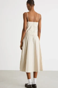 Abito midi in popeline - Beige Bianco