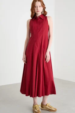 Abito midi in popeline - Rosso