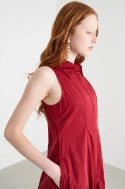 Abito midi in popeline - Rosso