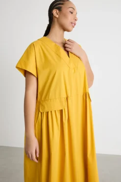 Abito midi in popeline stretch - Giallo