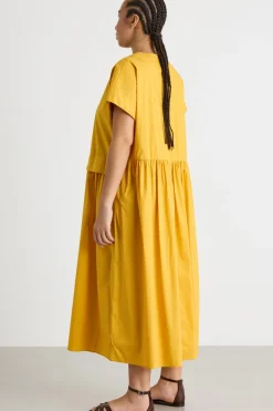 Abito midi in popeline stretch - Giallo