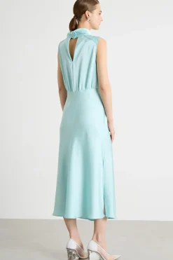 Abito midi in raso con collo alto - Azzurro