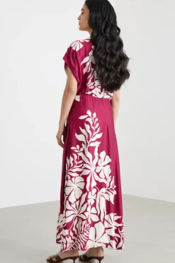 Abito midi in raso floreale - Bordeaux Bianco