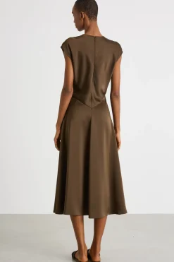 Abito midi in raso - Marrone