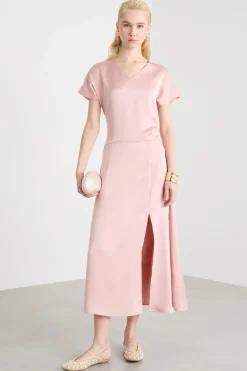 Abito midi in raso - Rosa