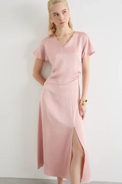 Abito midi in raso - Rosa