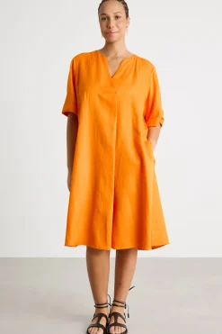 Abito midi in twill - Arancione