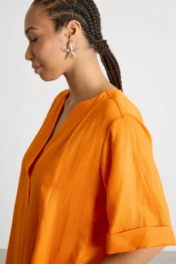 Abito midi in twill - Arancione