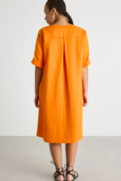 Abito midi in twill - Arancione