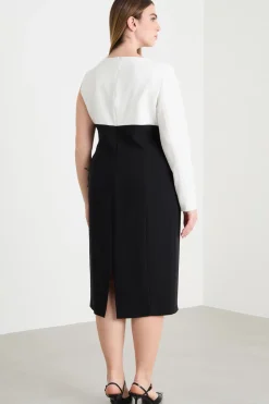 Abito monospalla in cady bicolore - Bianco Nero