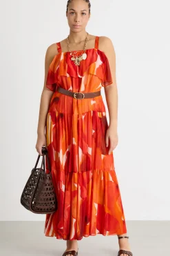 Abito off-shoulder a balze - Arancione