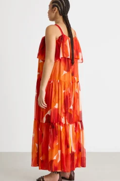 Abito off-shoulder a balze - Arancione
