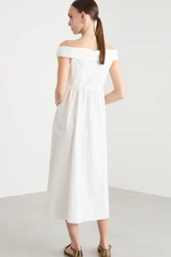 Abito off-shoulder in popeline - Bianco