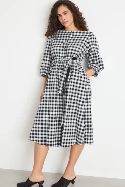Abito off-shoulder in seersucker - Nero Bianco