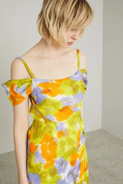 Abito off shoulder stampato - Giallo Lilla