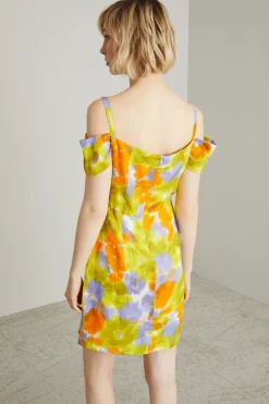 Abito off shoulder stampato - Giallo Lilla