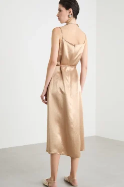 Abito slip dress in raso - Cammello