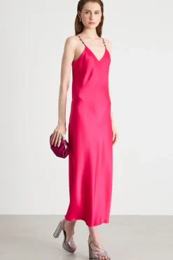 Abito slip dress in raso - Fuxia