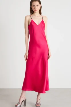 Abito slip dress in raso - Fuxia