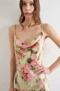 Abito slip dress in raso stampato - Verde Rosa