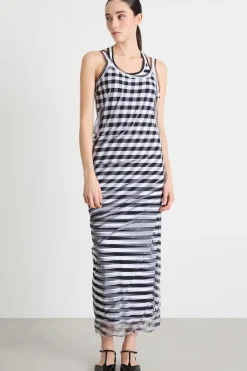 Abito smanicato con tulle - Bianco Nero