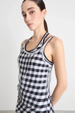 Abito smanicato con tulle - Bianco Nero