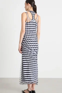 Abito smanicato con tulle - Bianco Nero