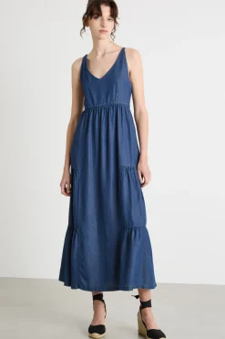 Abito smanicato in chambray - Blu