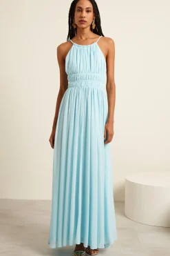 Abito smanicato in georgette - Azzurro Chiaro