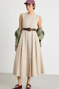 Abito smanicato in twill - Beige