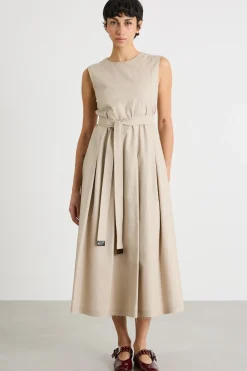 Abito smanicato in twill - Beige