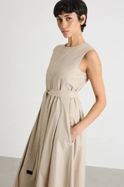 Abito smanicato in twill - Beige