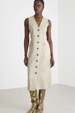 Abito smanicato in twill - Verde