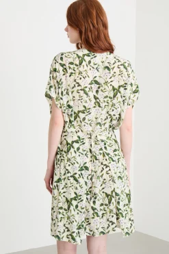 Abito stampato in crepe de chine - Bianco Verde