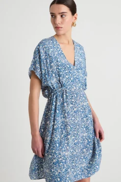 Abito stampato in crepe de chine - Blu