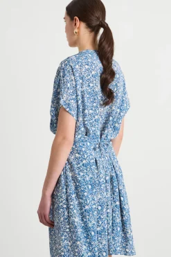 Abito stampato in crepe de chine - Blu