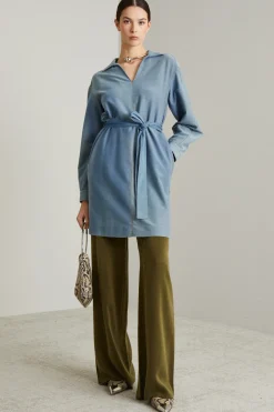 Abito stile polo in jersey - Azzurro Denim