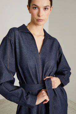 Abito stile polo in jersey - Blu Denim